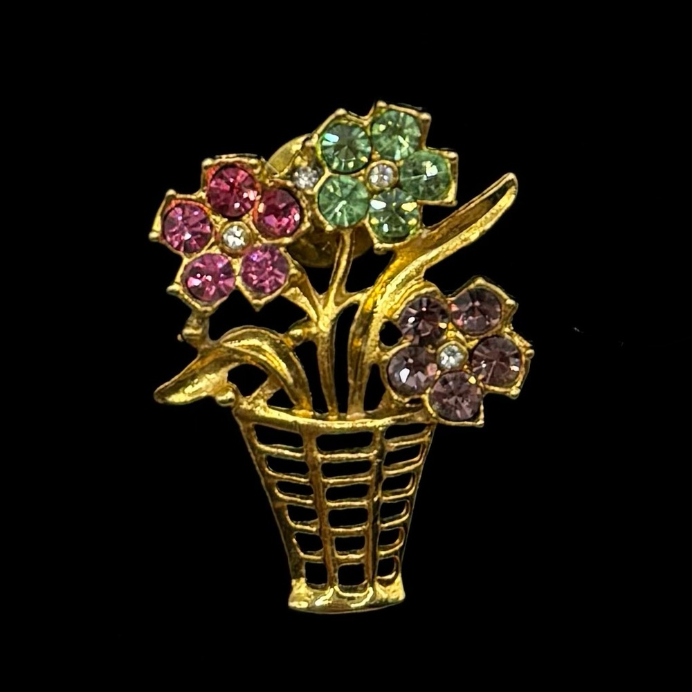 VINTAGE Crystal Flower Basket Pin